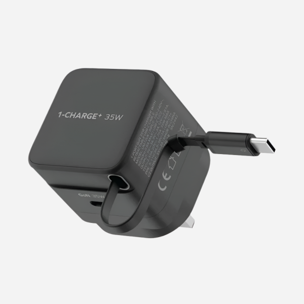 1-Charge 1-Port Gan with Built-in USB-C Cable Wall Charger Online Hot Sale