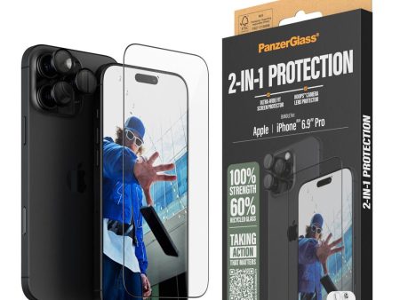 iPhone 16 Pro Max PanzerGlass 2-i-1 Bundle m. EasyAligner - Skærmbeskyttelse (UWF)   Kamerabeskyttelse - Gennemsigtig   Sort Cheap