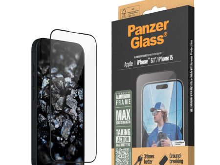 iPhone 16 PanzerGlass Ultra Wide Fit Skærmbeskyttelse m. EasyAligner - Aluminum Frame - Diamond Strength - Gennemsigtig   Sort Kant Cheap