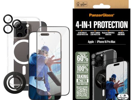 iPhone 16 Pro Max PanzerGlass 4-i-1 Bundle m. EasyAligner - Cover   Skærmbeskyttelse (UWF)   Kamerabeskyttelse   Fingerring - Gennemsigtig   Sort For Cheap