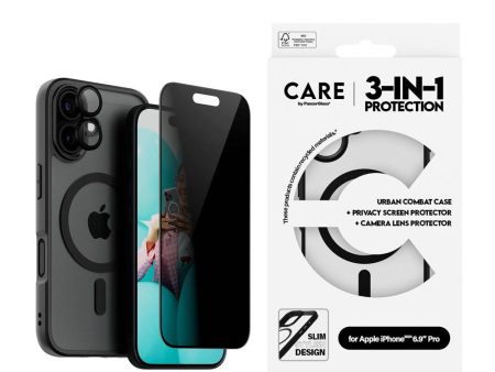 CARE By PanzerGlass iPhone 16 3-i-1 FLAGSHIP MagSafe Bundle - Cover   Privacy Skærmbeskyttelse (UWF)   Kamerabeskyttelse - Gennemsigtig   Sort Discount