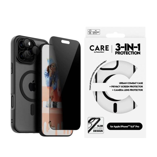 CARE By PanzerGlass iPhone 16 Pro Max 3-i-1 FLAGSHIP MagSafe Bundle - Cover   Privacy Skærmbeskyttelse (UWF)   Kamerabeskyttelse - Gennemsigtig   Sort Hot on Sale