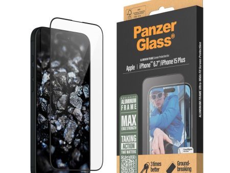 iPhone 16 Plus PanzerGlass Ultra Wide Fit Skærmbeskyttelse m. EasyAligner - Aluminum Frame - Diamond Strength - Gennemsigtig   Sort Kant For Discount