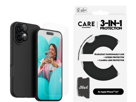 CARE By PanzerGlass iPhone 16 3-i-1 FASHION Bundle - Cover   Skærmbeskyttelse (UWF)   Kamerabeskyttelse - Gennemsigtig   Sort Hot on Sale