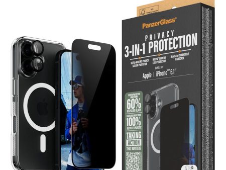 iPhone 16 PanzerGlass 3-i-1 Bundle m. EasyAligner - Cover   Privacy Skærmbeskyttelse (UWF)   Kamerabeskyttelse - Gennemsigtig   Sort Discount