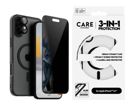 CARE By PanzerGlass iPhone 16 Plus 3-i-1 FLAGSHIP MagSafe Bundle - Cover   Privacy Skærmbeskyttelse (UWF)   Kamerabeskyttelse - Gennemsigtig   Sort For Sale