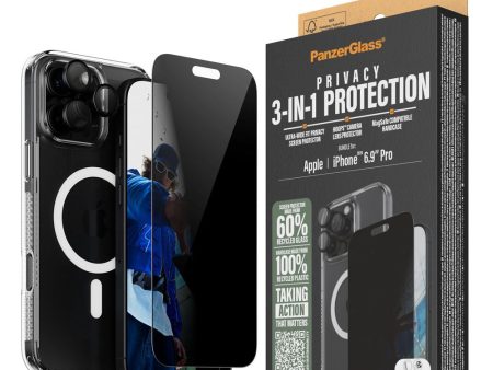 iPhone 16 Pro Max PanzerGlass 3-i-1 Bundle m. EasyAligner - Cover   Privacy Skærmbeskyttelse (UWF)   Kamerabeskyttelse - Gennemsigtig   Sort Online now