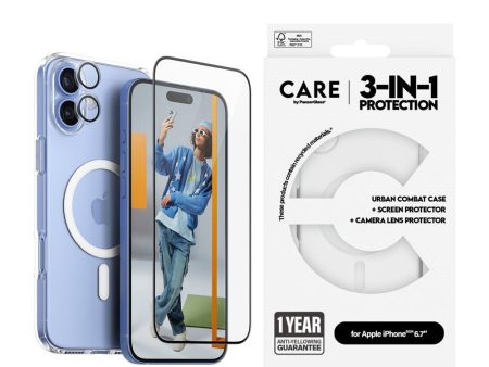 CARE By PanzerGlass iPhone 16 Plus 3-i-1 FLAGSHIP MagSafe Bundle - Cover   Skærmbeskyttelse (UWF)   Kamerabeskyttelse - Gennemsigtig   Hvid Fashion