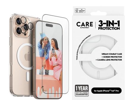 CARE By PanzerGlass iPhone 16 Pro Max 3-i-1 FLAGSHIP MagSafe Bundle - Cover   Skærmbeskyttelse (UWF)   Kamerabeskyttelse - Gennemsigtig   Hvid Hot on Sale