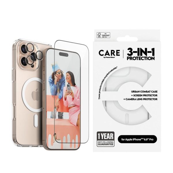 CARE By PanzerGlass iPhone 16 Pro Max 3-i-1 FLAGSHIP MagSafe Bundle - Cover   Skærmbeskyttelse (UWF)   Kamerabeskyttelse - Gennemsigtig   Hvid Hot on Sale