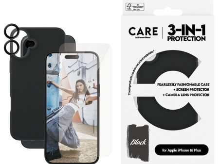 CARE By PanzerGlass iPhone 16 Plus 3-i-1 FASHION Bundle - Cover   Skærmbeskyttelse (UWF)   Kamerabeskyttelse - Gennemsigtig   Sort Online now