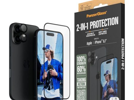 iPhone 16 PanzerGlass 2-i-1 Bundle m. EasyAligner - Skærmbeskyttelse (UWF)   Kamerabeskyttelse - Gennemsigtig   Sort For Discount